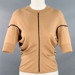 PLAN C Size XS Tan Black Cotton Cashmere Crew Neck Casual Top